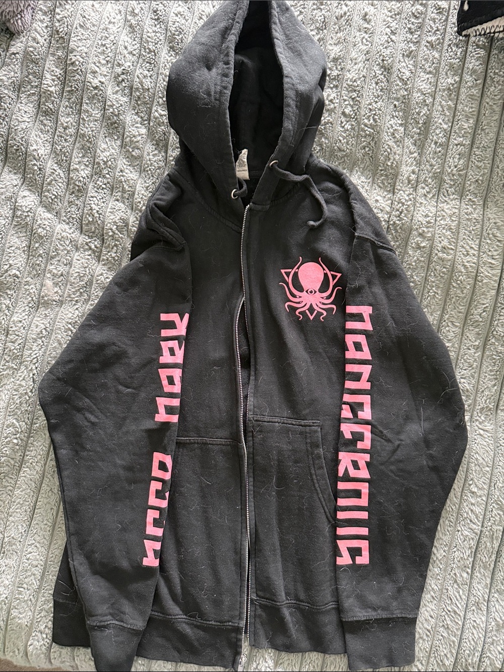 Truth Black Zip Hoodie with Pink Octopus Chest and Sleeve Graphics